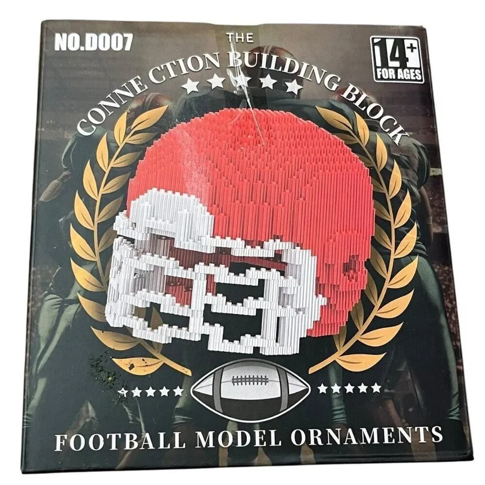 Connection Building Block Red White Football Helmet 3-D Construction Toy Box